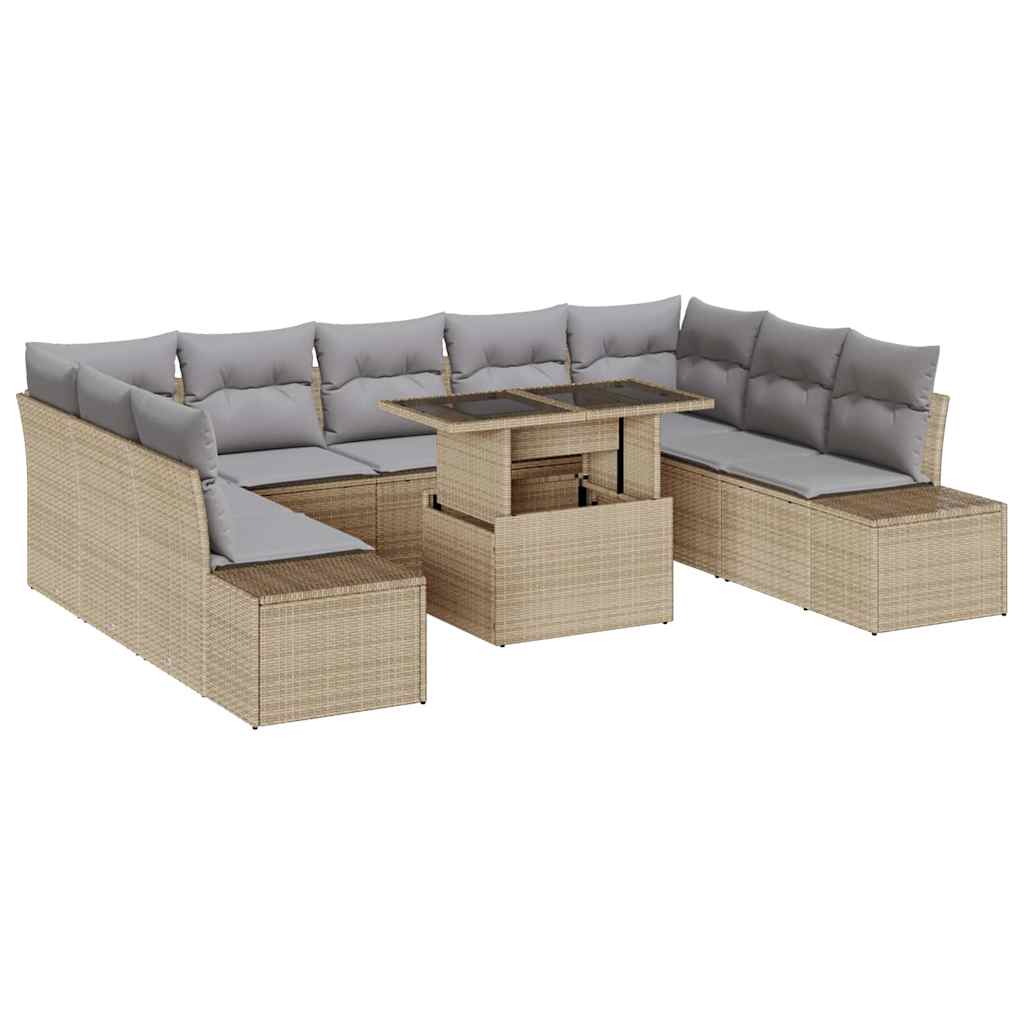 Conjunto de sofá de jardín 10 pcs Beige Poliratán