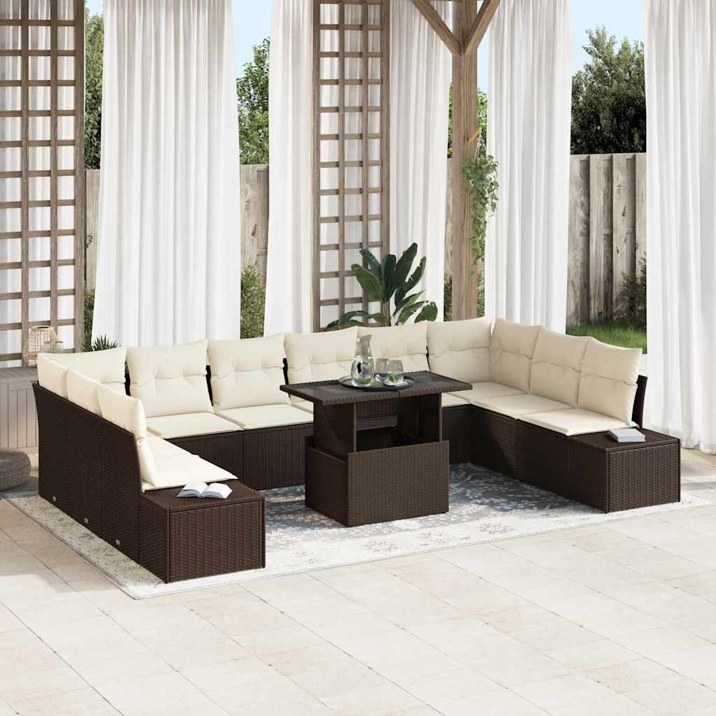 Conjunto de Sofás de Jardim 11 pcs Bege Polirratan