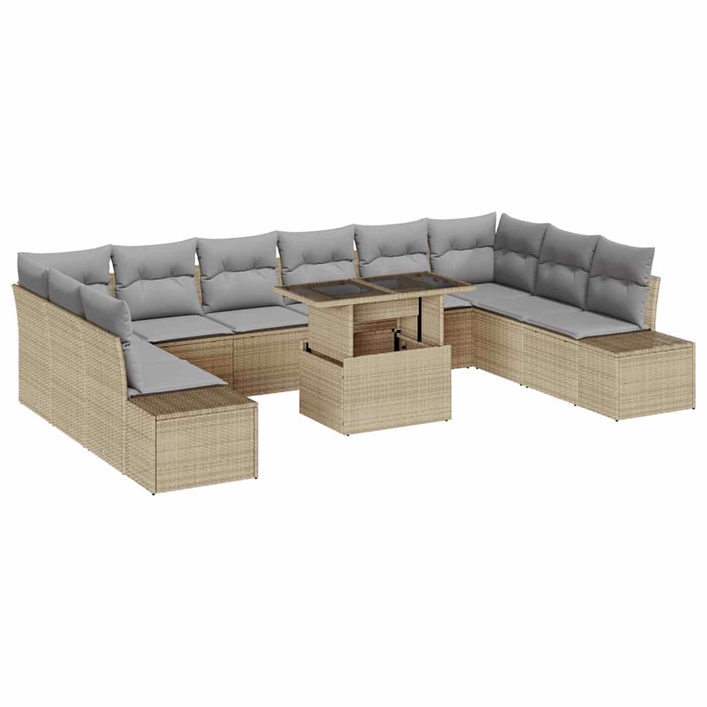 Conjunto de sofá de jardín 11 pcs Beige Poliratán