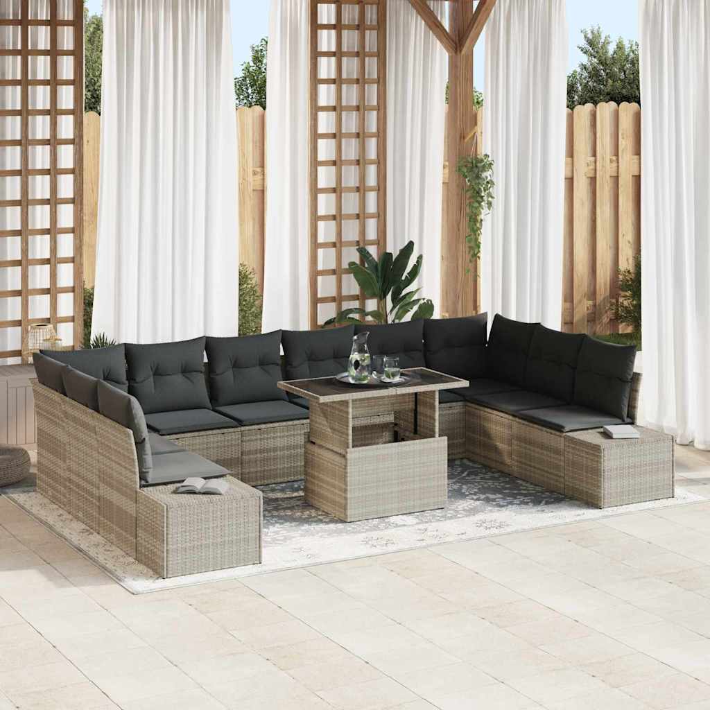 Conjunto de Sofás de Jardim 11 pcs Bege Polirratan