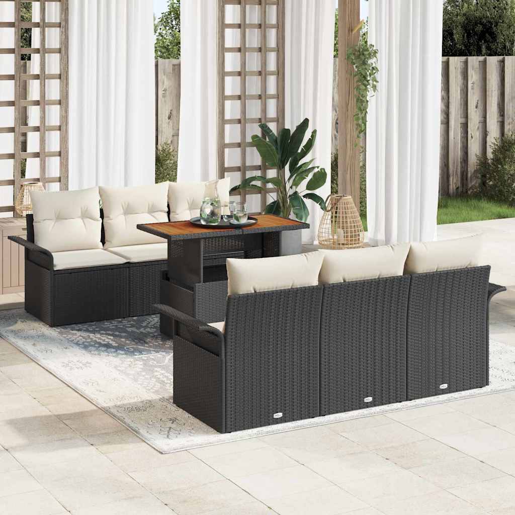Conjunto de Sofás de Jardim 7 Peças Bege Vime Sintético