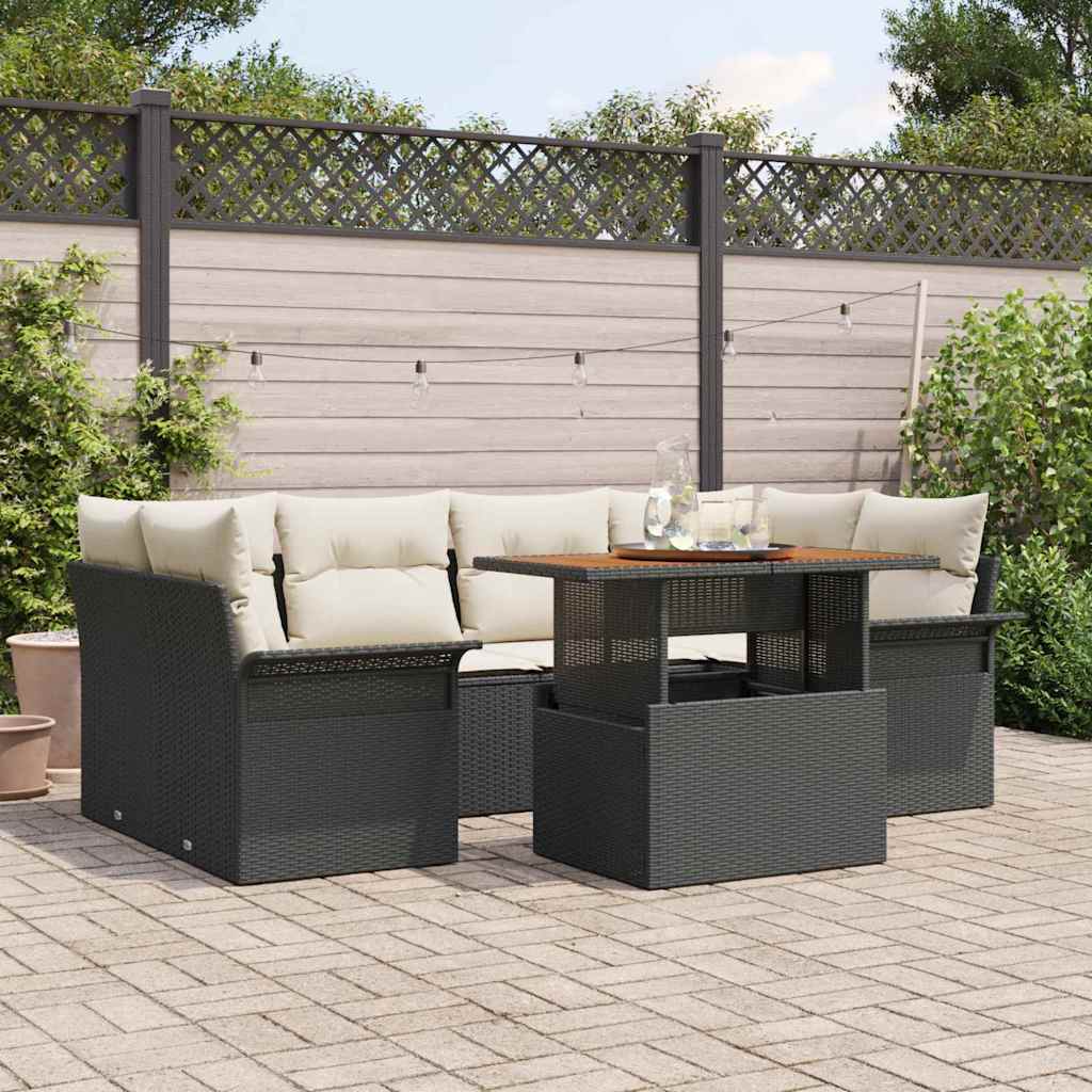 Conjunto de sofá de jardín 7 pcs Beige Poliratán