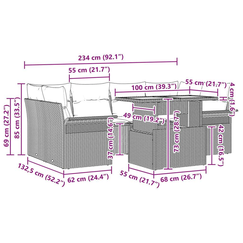 Conjunto de sofá de jardín 7 pcs Gris Poliratán