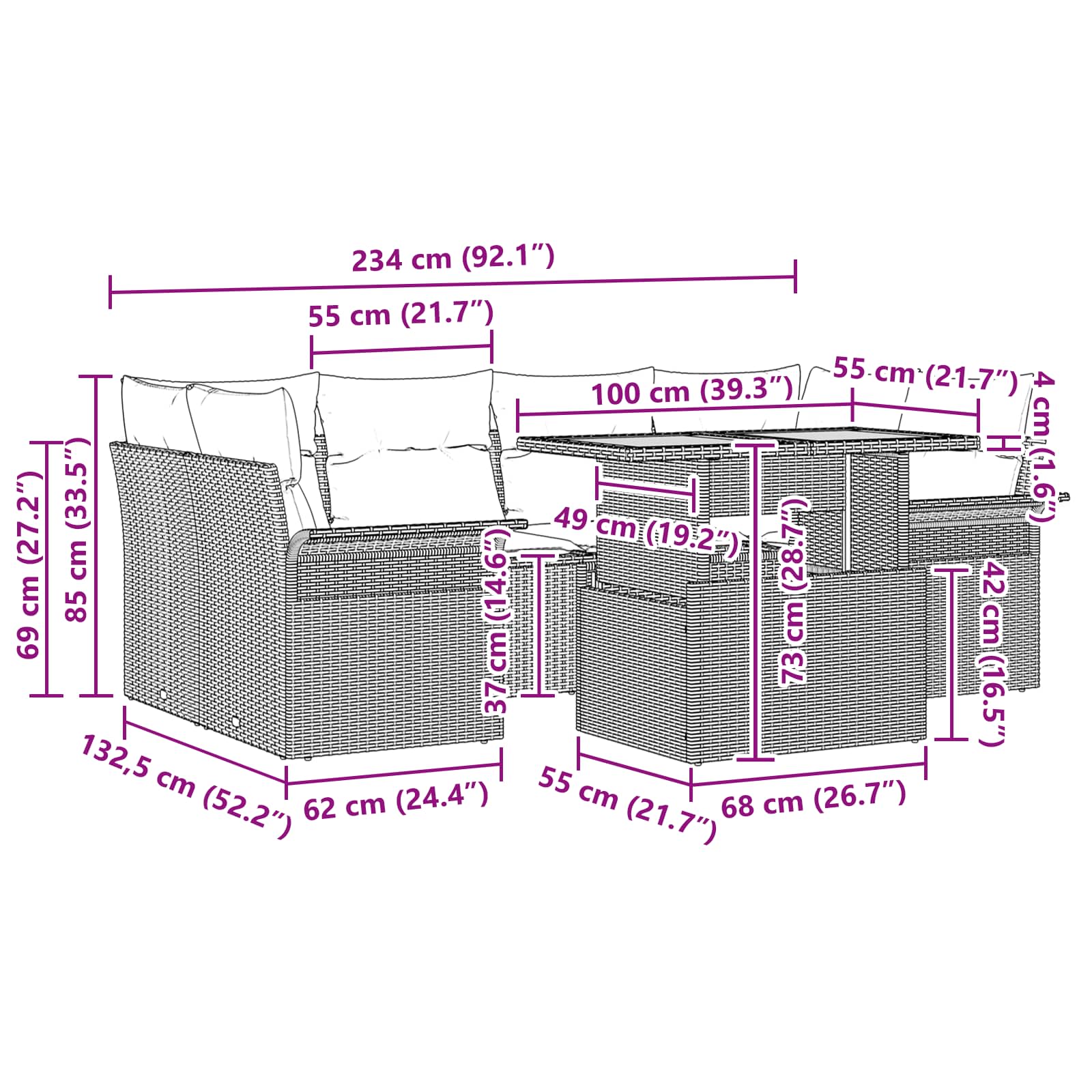 Conjunto de sofá de jardín 7 pcs Gris Poliratán