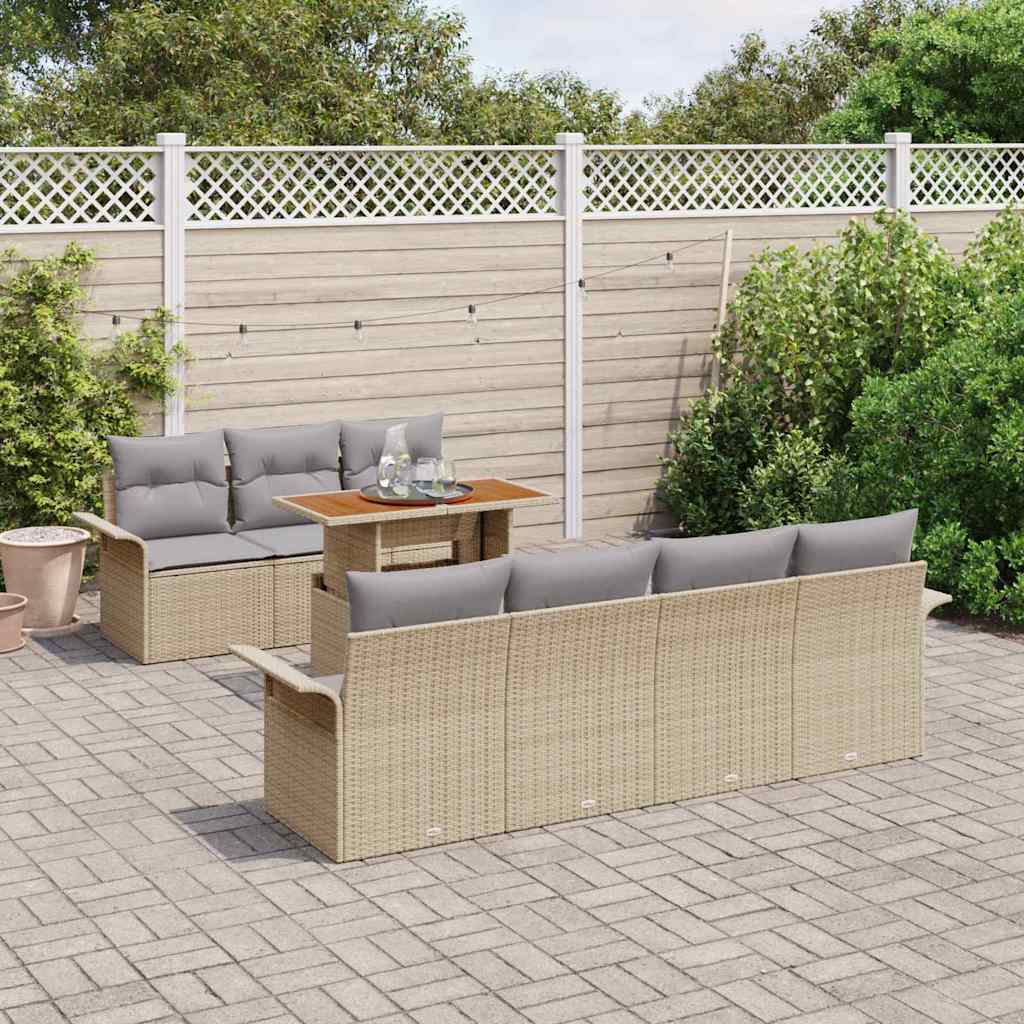 Conjunto de sofá de jardín 8 pcs Beige Poliratán