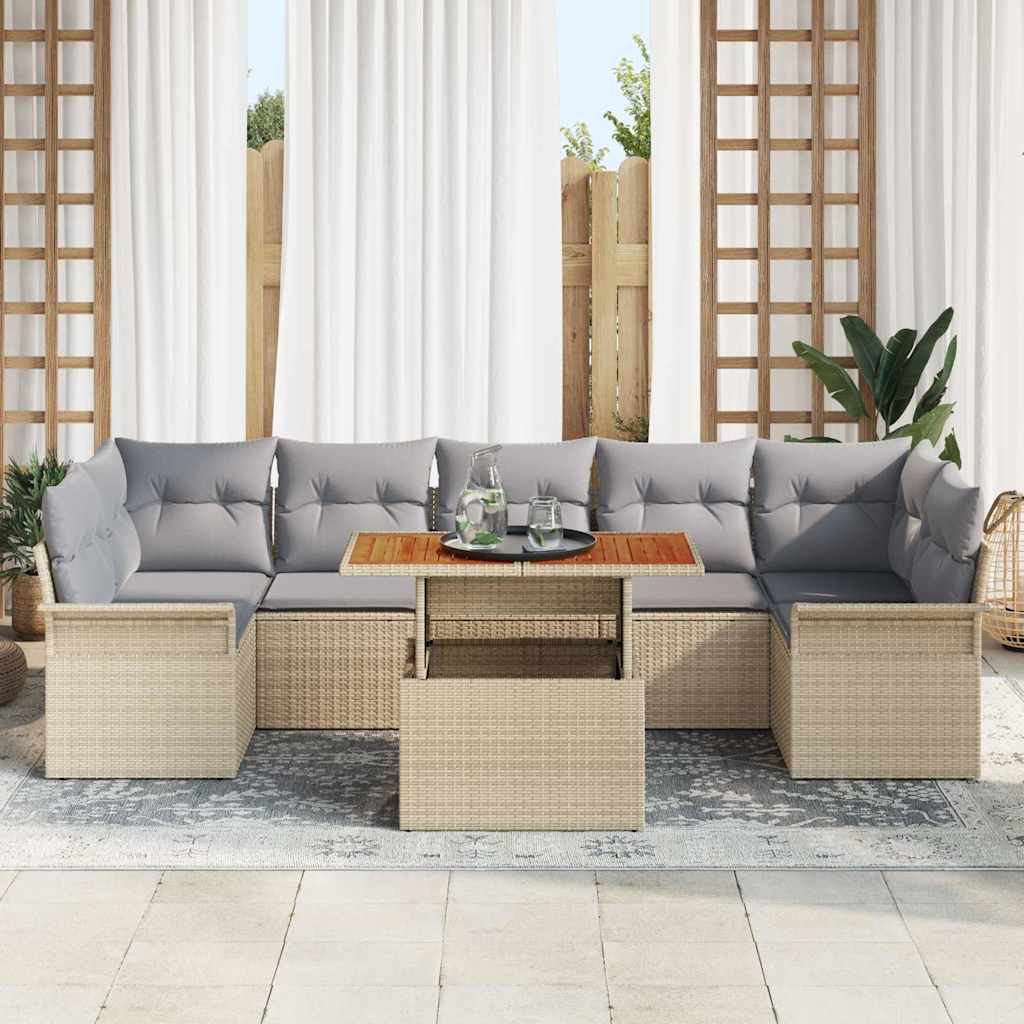 Conjunto de sofá de jardín 8 pcs Beige Poliratán