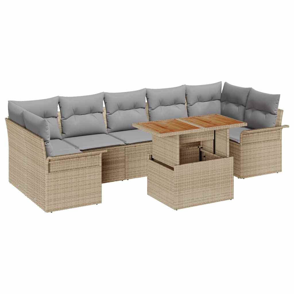 Conjunto de sofá de jardín 8 pcs Beige Poliratán