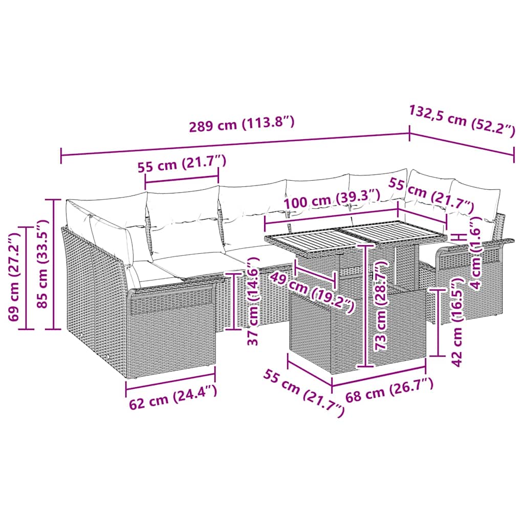 Conjunto de sofá de jardín 8 pcs Beige Poliratán