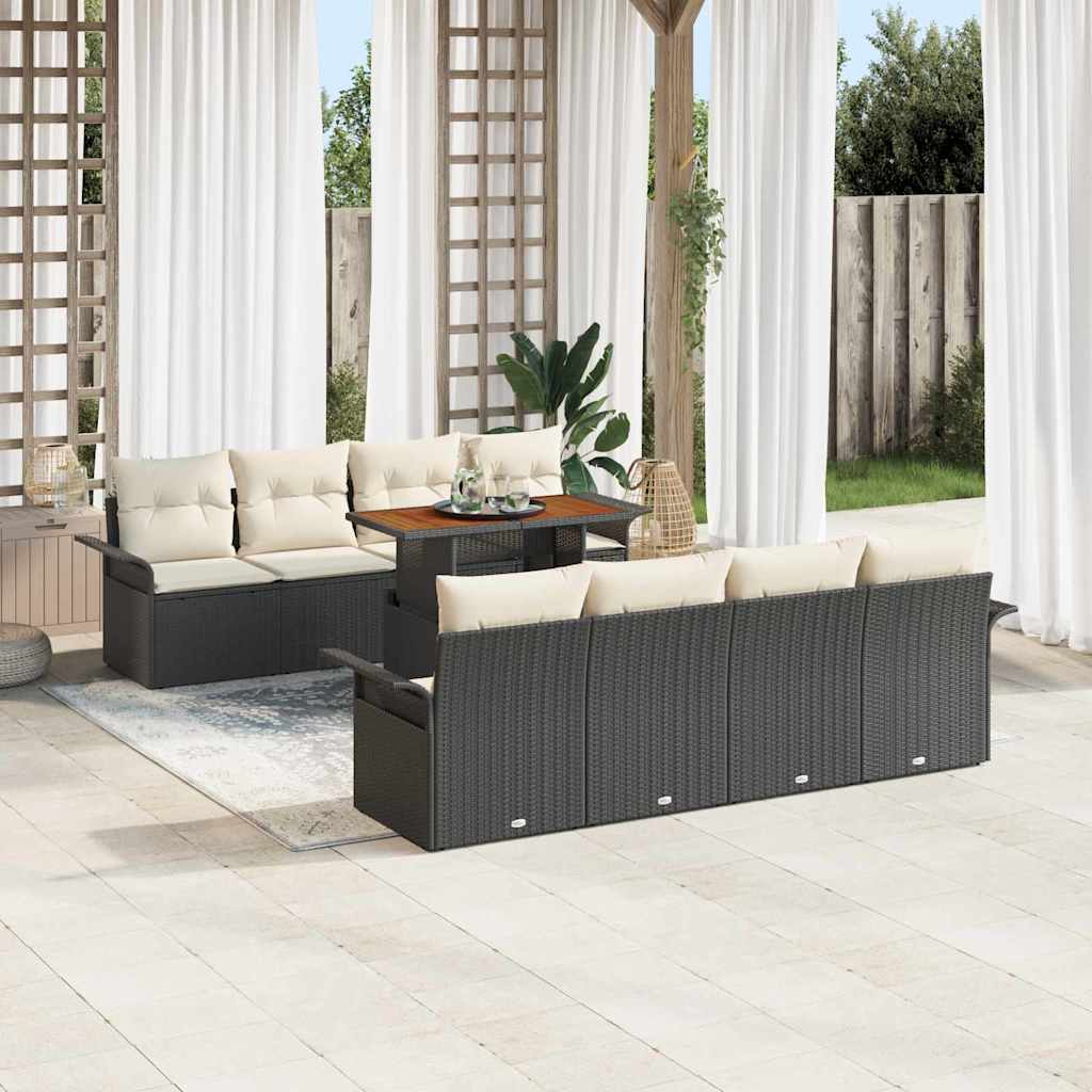 Conjunto de sofá de jardim 9 peças Bege Vime sintético