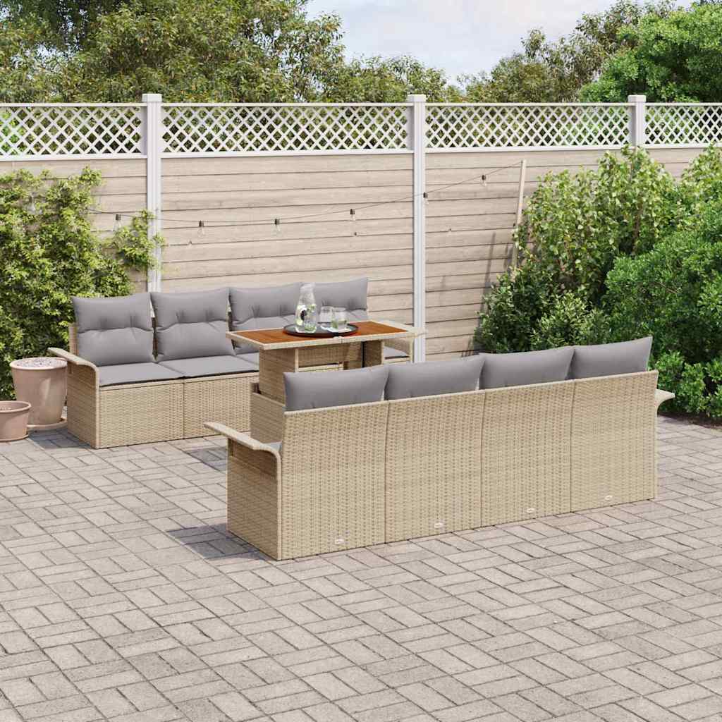 Conjunto de sofá de jardín 9 pcs Beige Poliratán