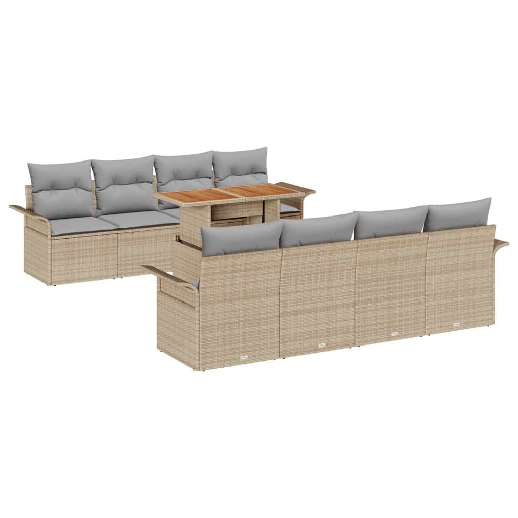 Conjunto de sofá de jardín 9 pcs Beige Poliratán