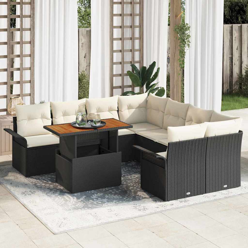 Conjunto de sofá de jardín 9 pcs Beige Poliratán