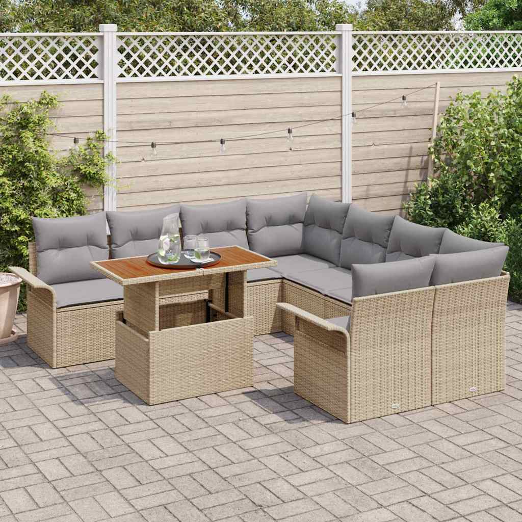 Conjunto de sofá de jardín 9 pcs Beige Poliratán