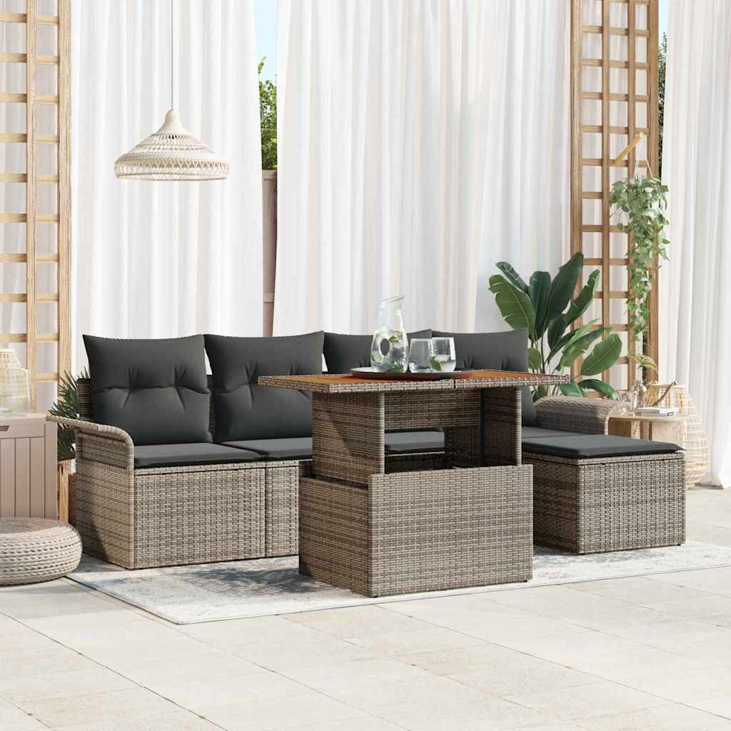 Conjunto de sofá de jardín 6 pcs Beige Poliratán