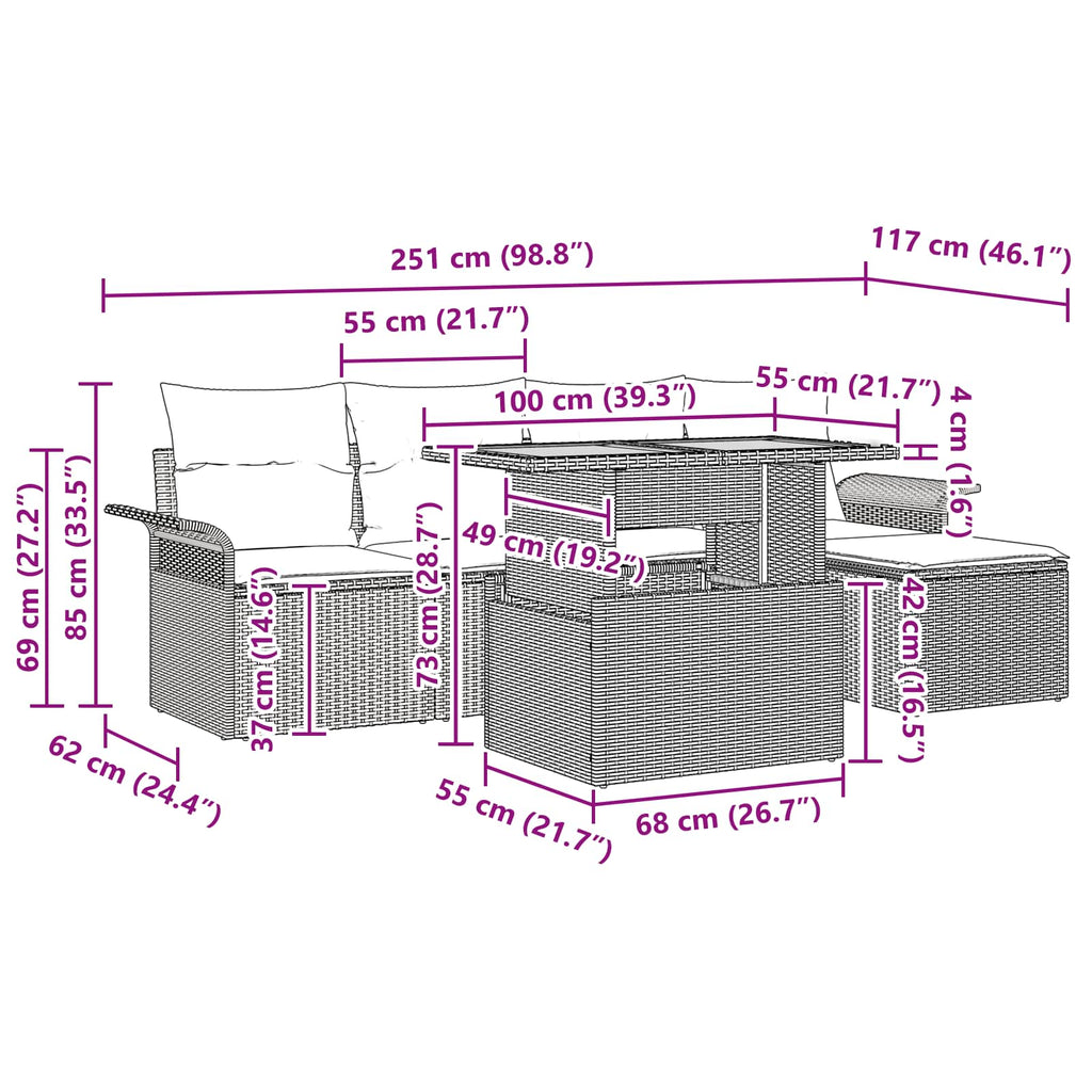Conjunto de sofá de jardín 6 pcs Gris Poliratán