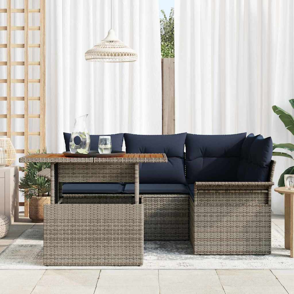 Conjunto de sofá de jardín 5 pcs Gris Poliratán
