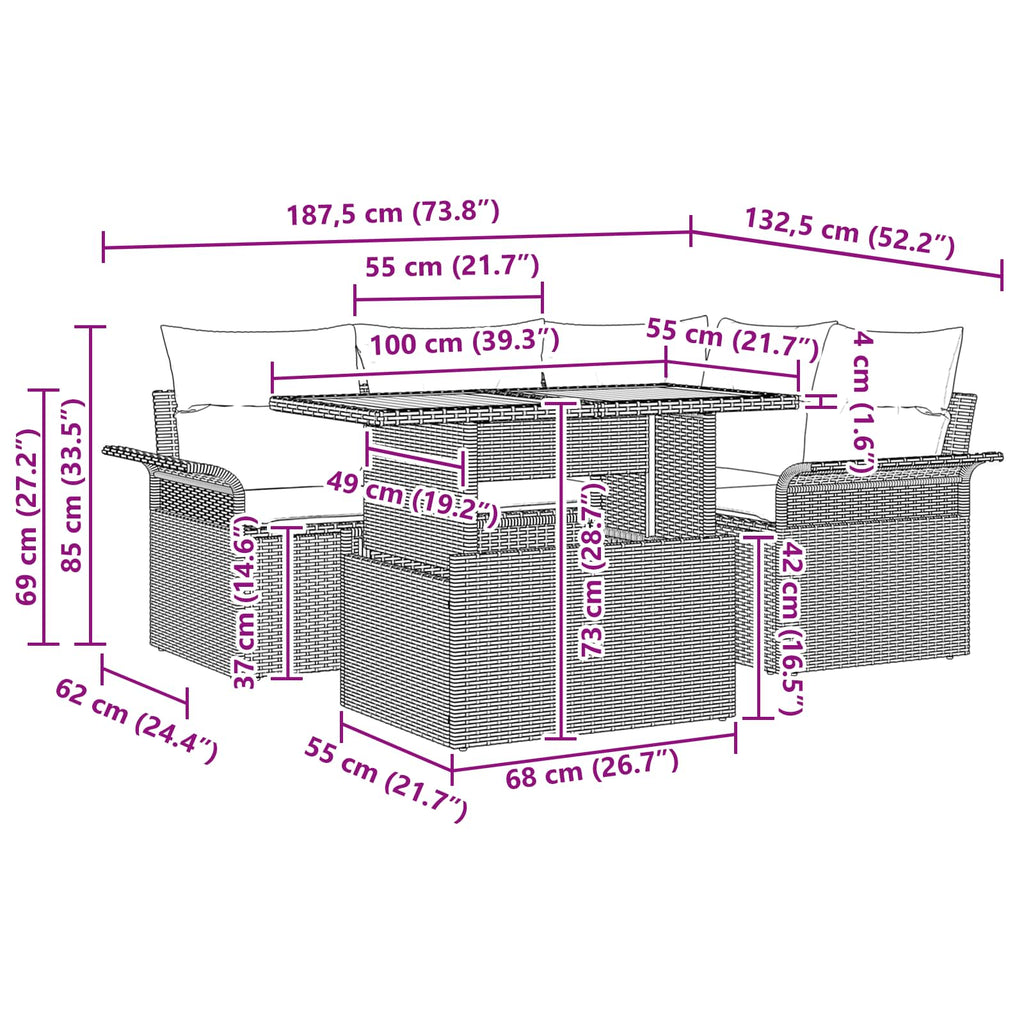Conjunto de sofá de jardín 5 pcs Gris Poliratán