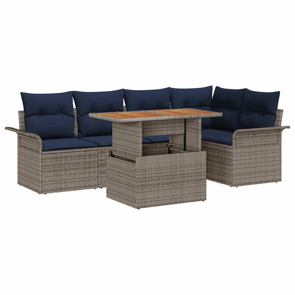 Conjunto de sofá de jardín 6 pcs Gris Poliratán