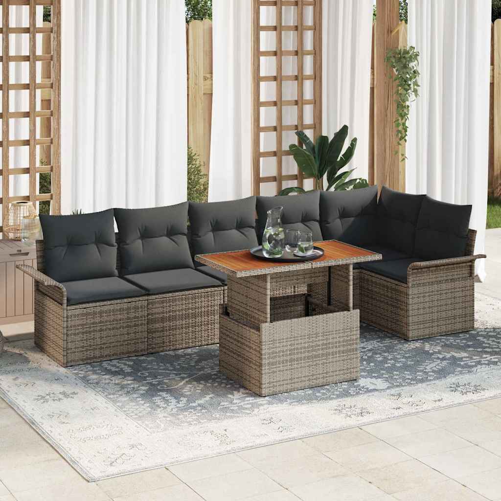 Conjunto de sofá de jardín 7 pcs Gris Poliratán
