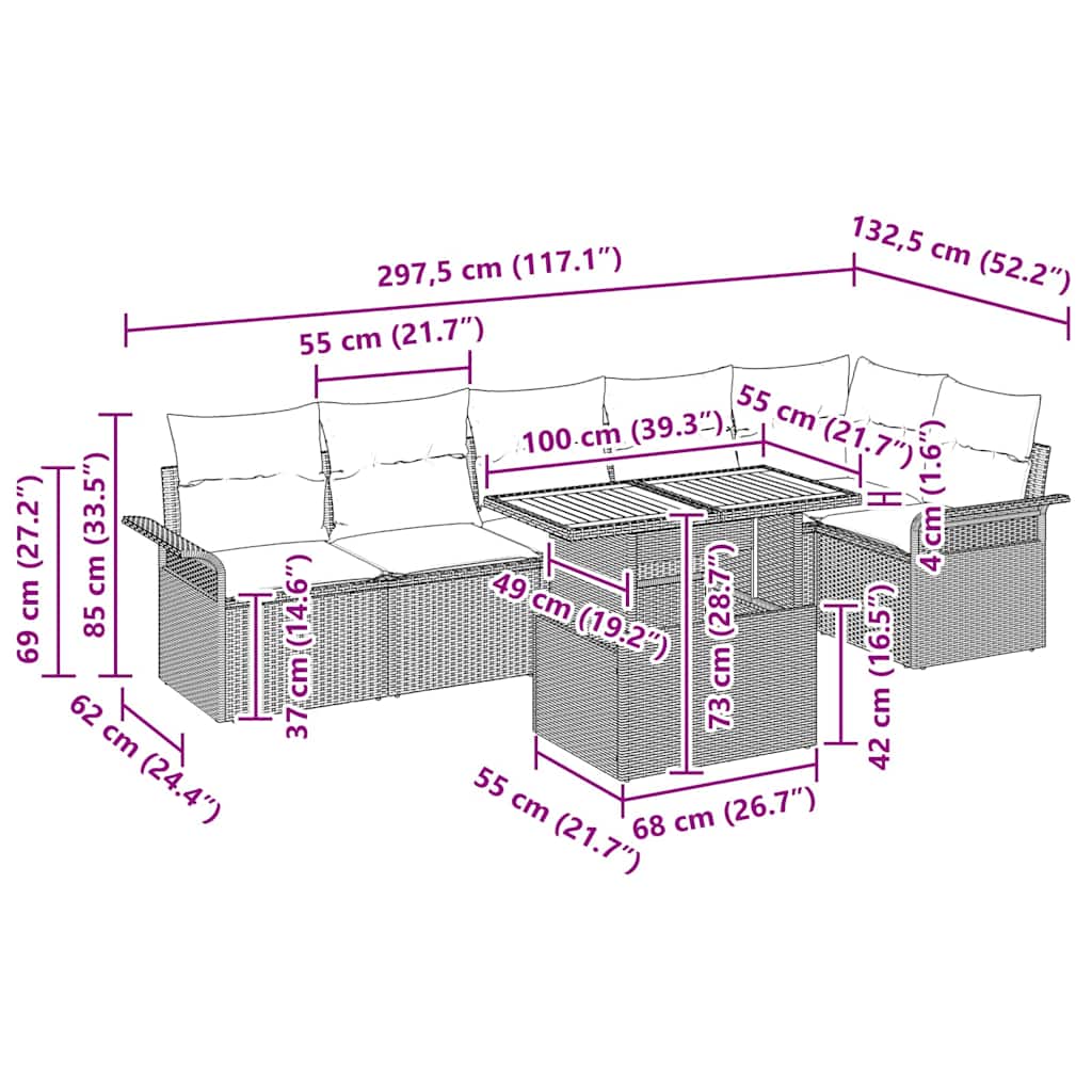 Conjunto de sofá de jardín 7 pcs Gris Poliratán