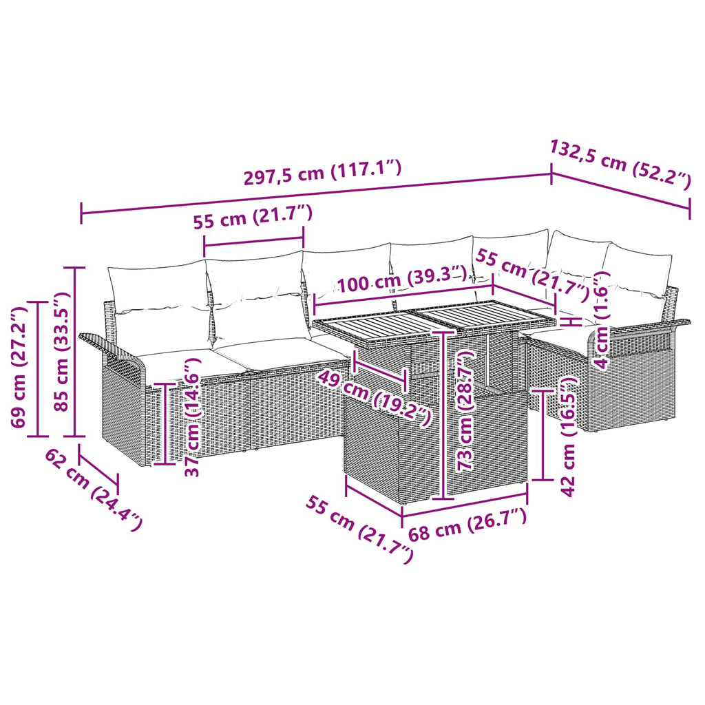 Conjunto de sofá de jardín 7 pcs Gris Poliratán