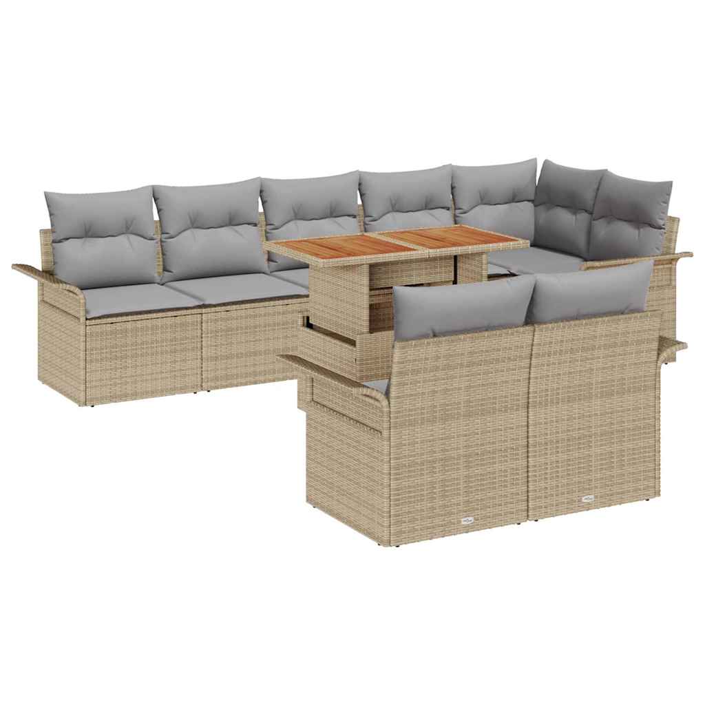 Conjunto de sofá de jardín 9 pcs Beige Poliratán