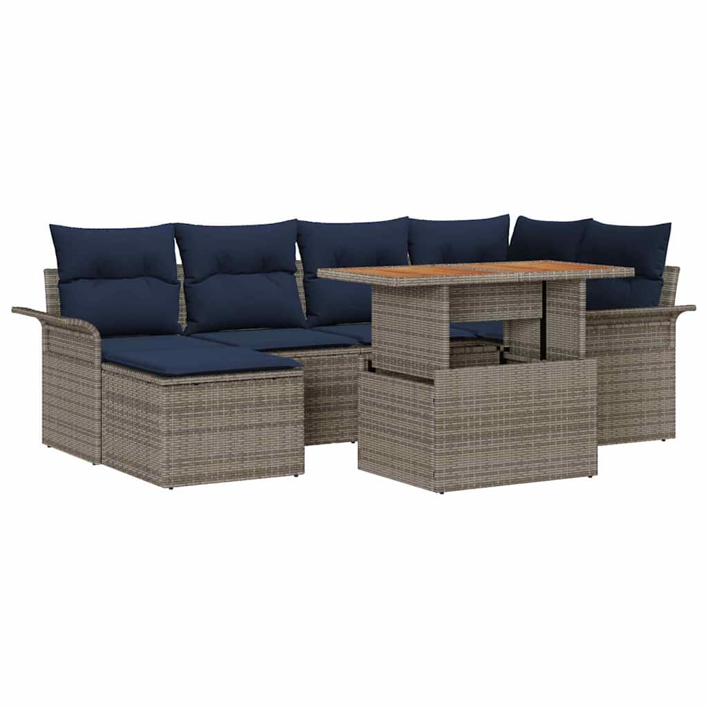Conjunto de sofá de jardín 7 pcs Gris Poliratán