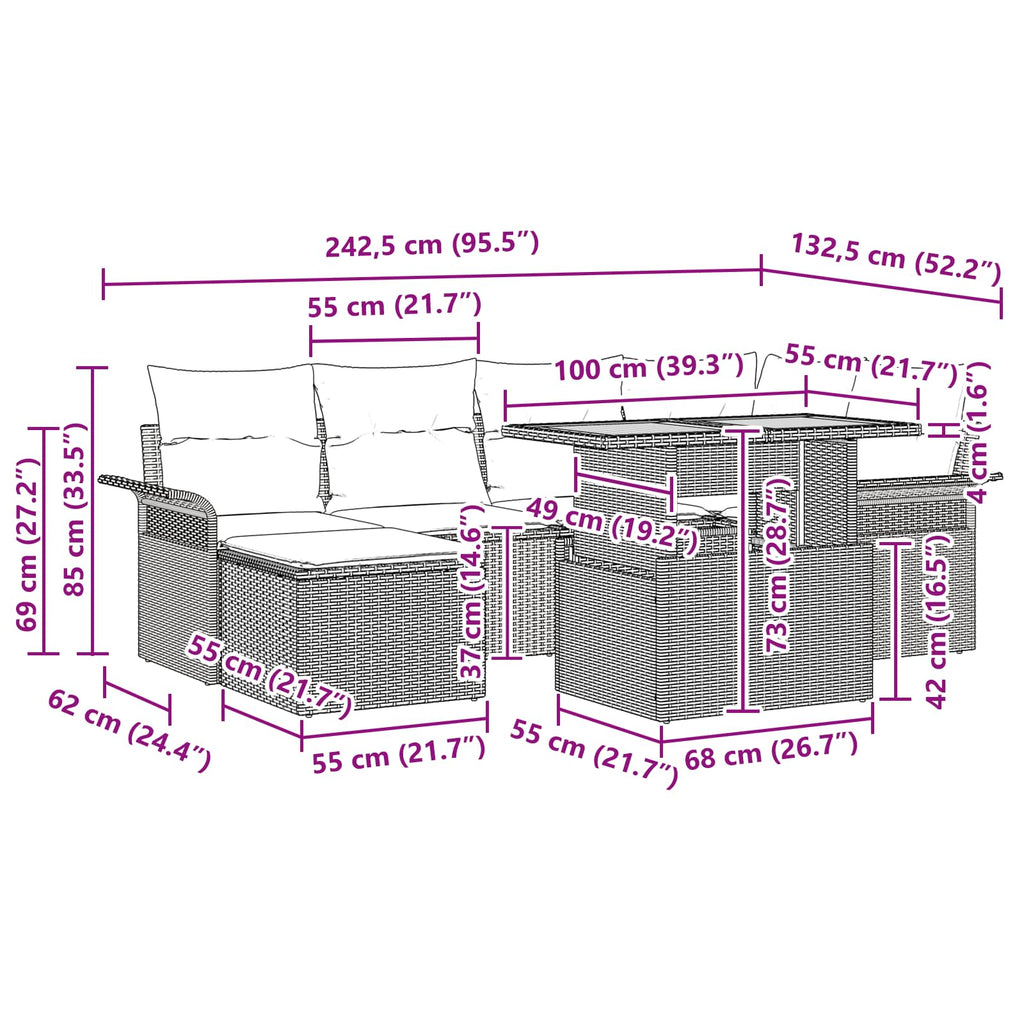 Conjunto de sofá de jardín 7 pcs Gris Poliratán