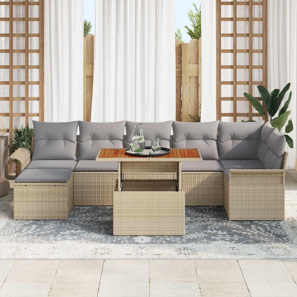 Conjunto de sofá de jardín 8 pcs Beige Poliratán