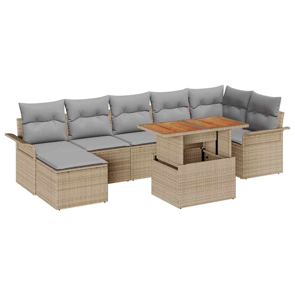 Conjunto de sofá de jardín 8 pcs Beige Poliratán
