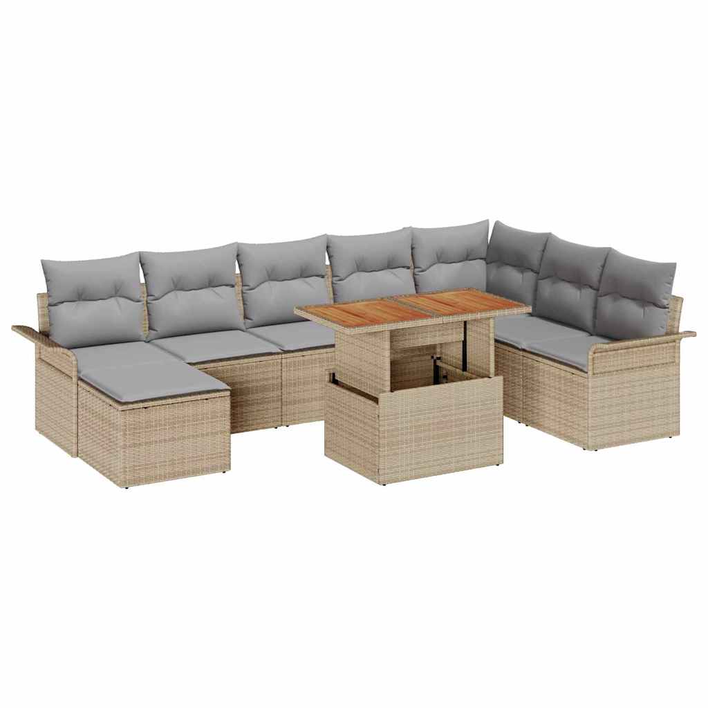 Conjunto de sofá de jardín 9 pcs Beige Poliratán