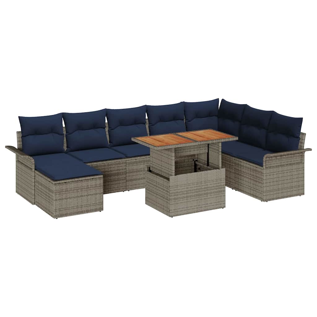 Conjunto de sofá de jardín 9 pcs Gris Poliratán