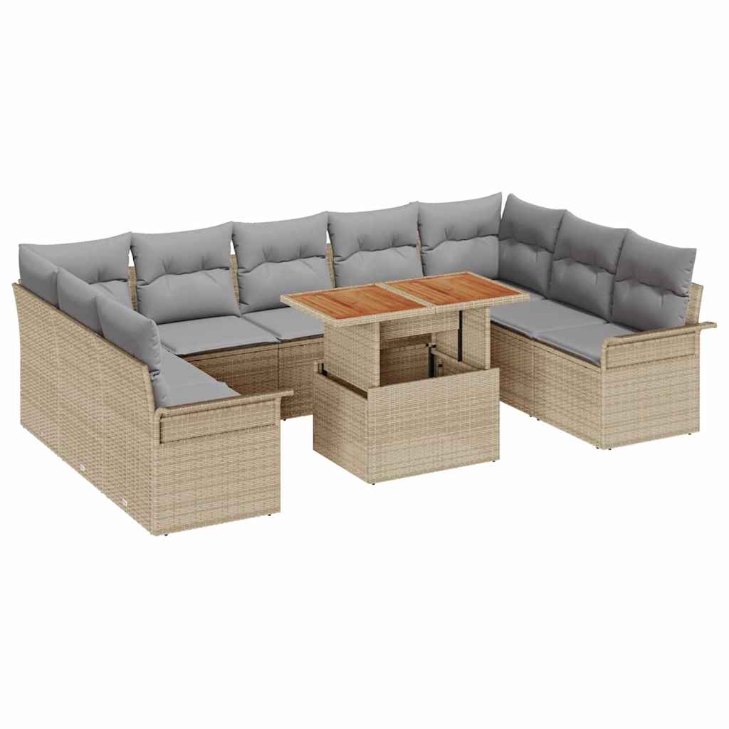 Conjunto de sofá de jardín 10 pcs Beige Poliratán