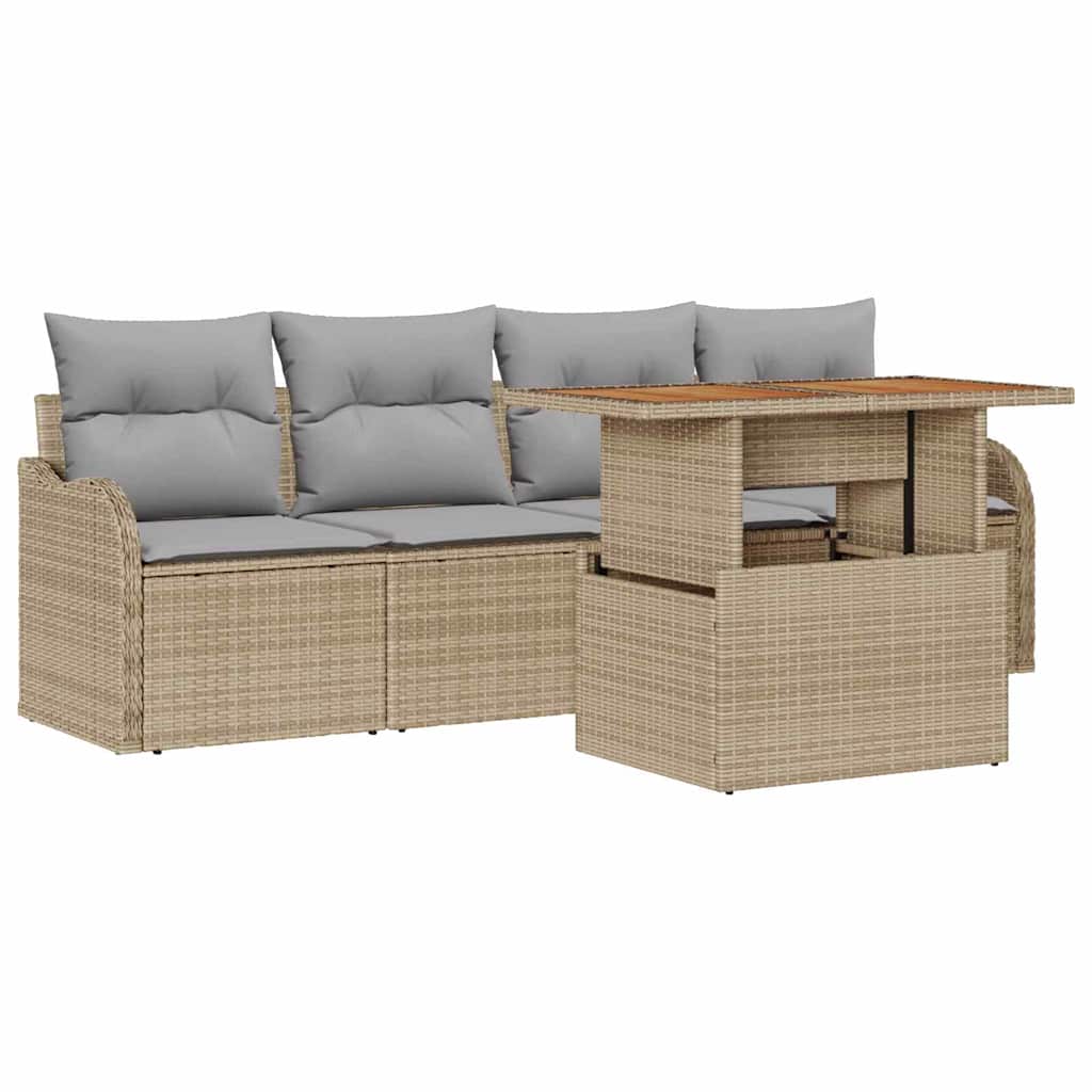 Conjunto de sofás de jardín 5 pcs Beige ratán sintético