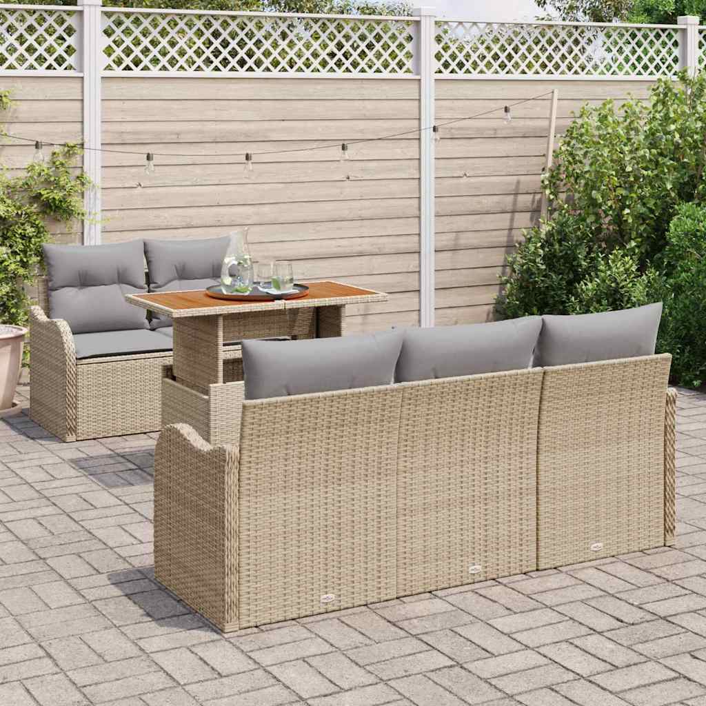 Conjunto de sofá de jardín 6 pcs Beige Poliratán