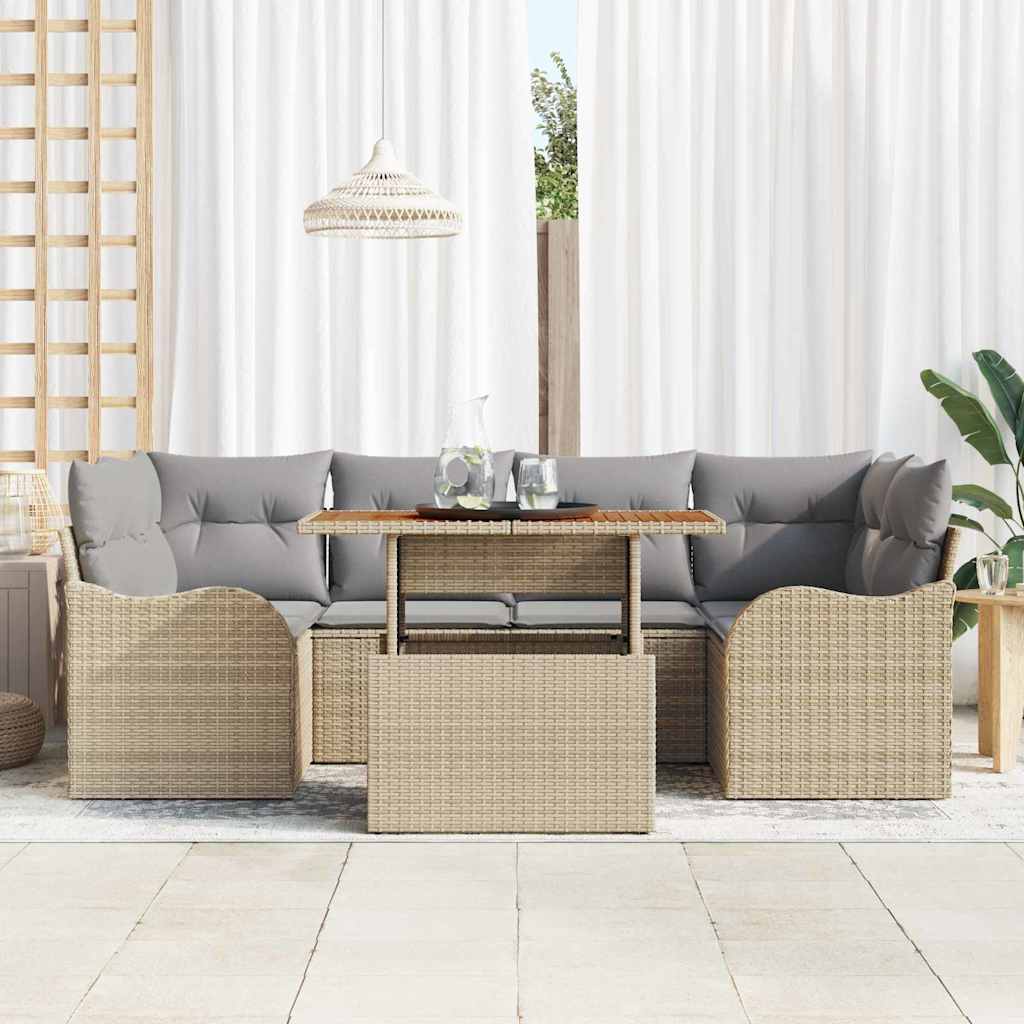 Conjunto de sofá de jardín 7 pcs Beige Poliratán