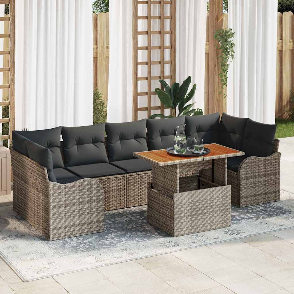 Conjunto de sofá de jardim 7 peças em vime sintético Castanho e Vermelho