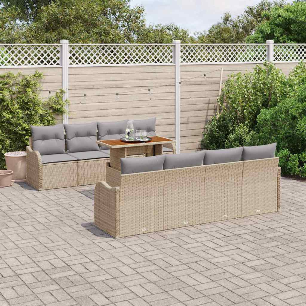Conjunto de sofá de jardín 9 pcs Beige Poliratán