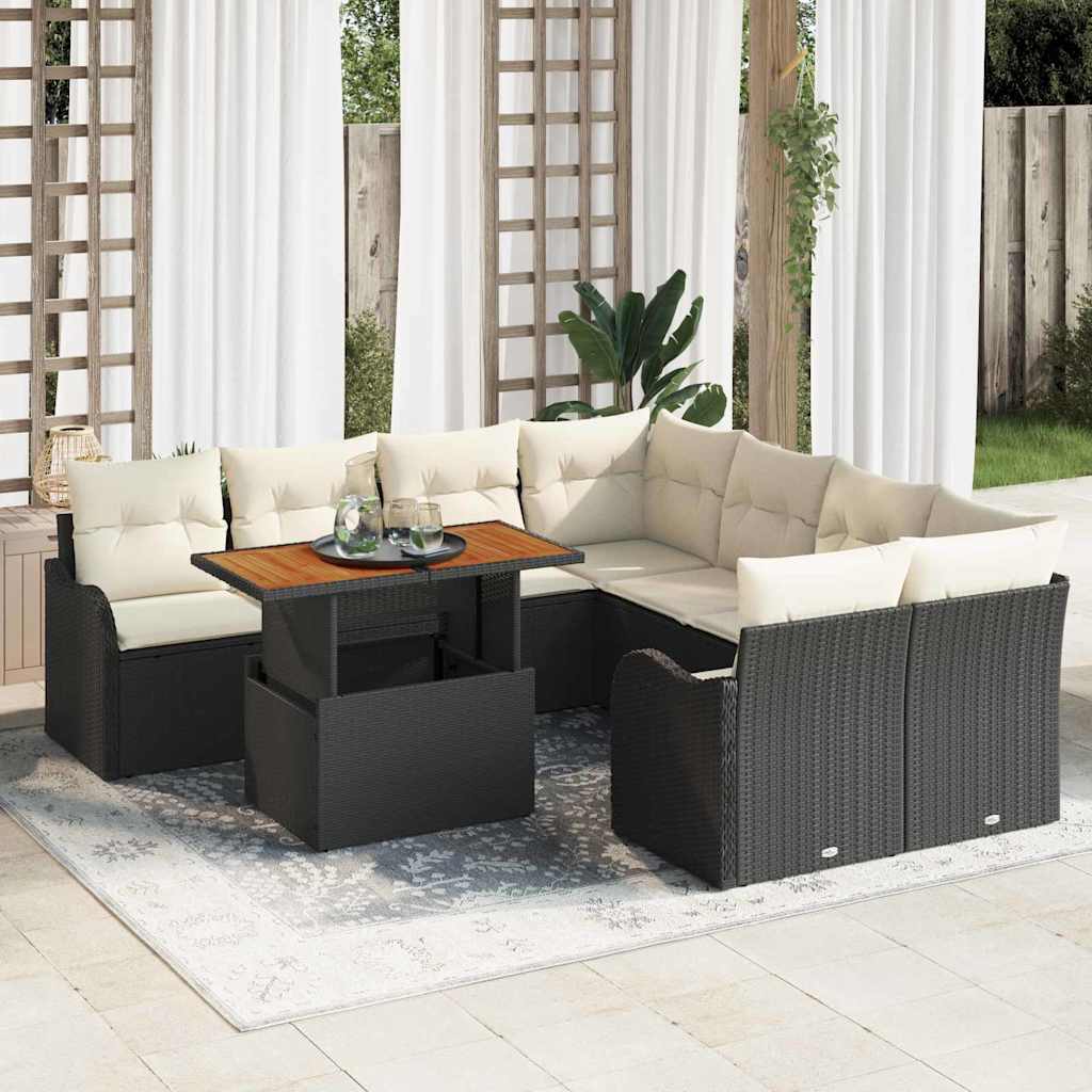 Conjunto de sofá de jardim 9 peças Bege Vime sintético