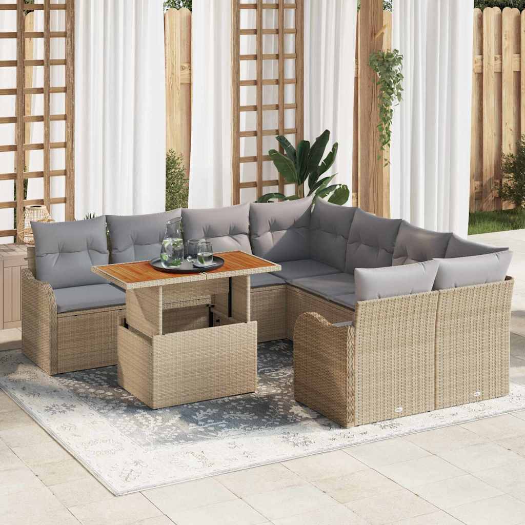 Conjunto de sofá de jardín 9 pcs Beige Poliratán
