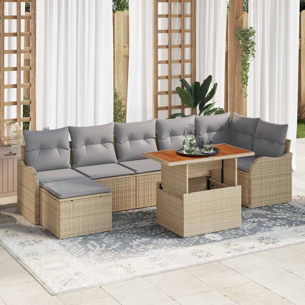 Conjunto de sofá de jardim 8 pçs Bege Polirratan