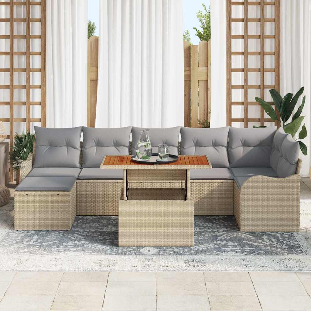 Conjunto de sofá de jardín 8 pcs Beige Poliratán