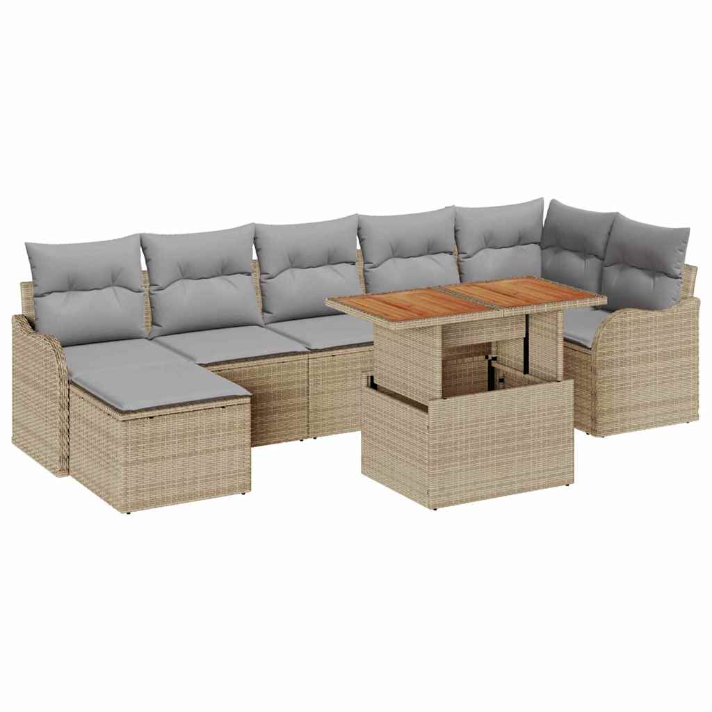 Conjunto de sofá de jardín 8 pcs Beige Poliratán