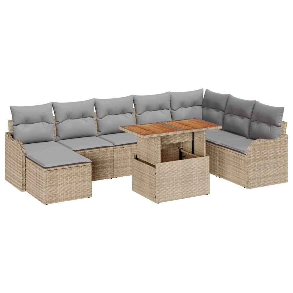 Conjunto de sofá de jardín 9 pcs Beige Poliratán