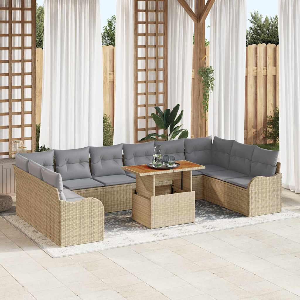 Conjunto de sofá de jardín 11 pcs Beige Poliratán