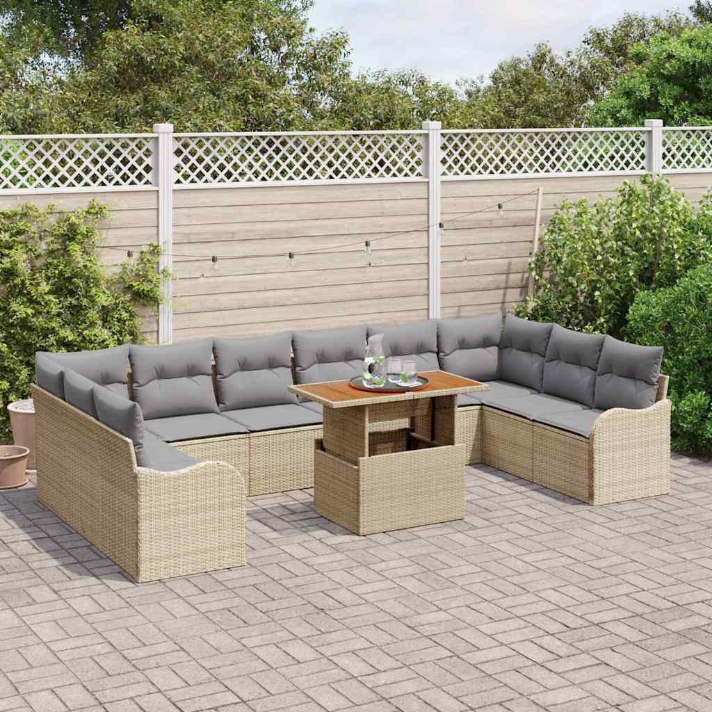 Conjunto de sofá de jardín 11 pcs Beige Poliratán