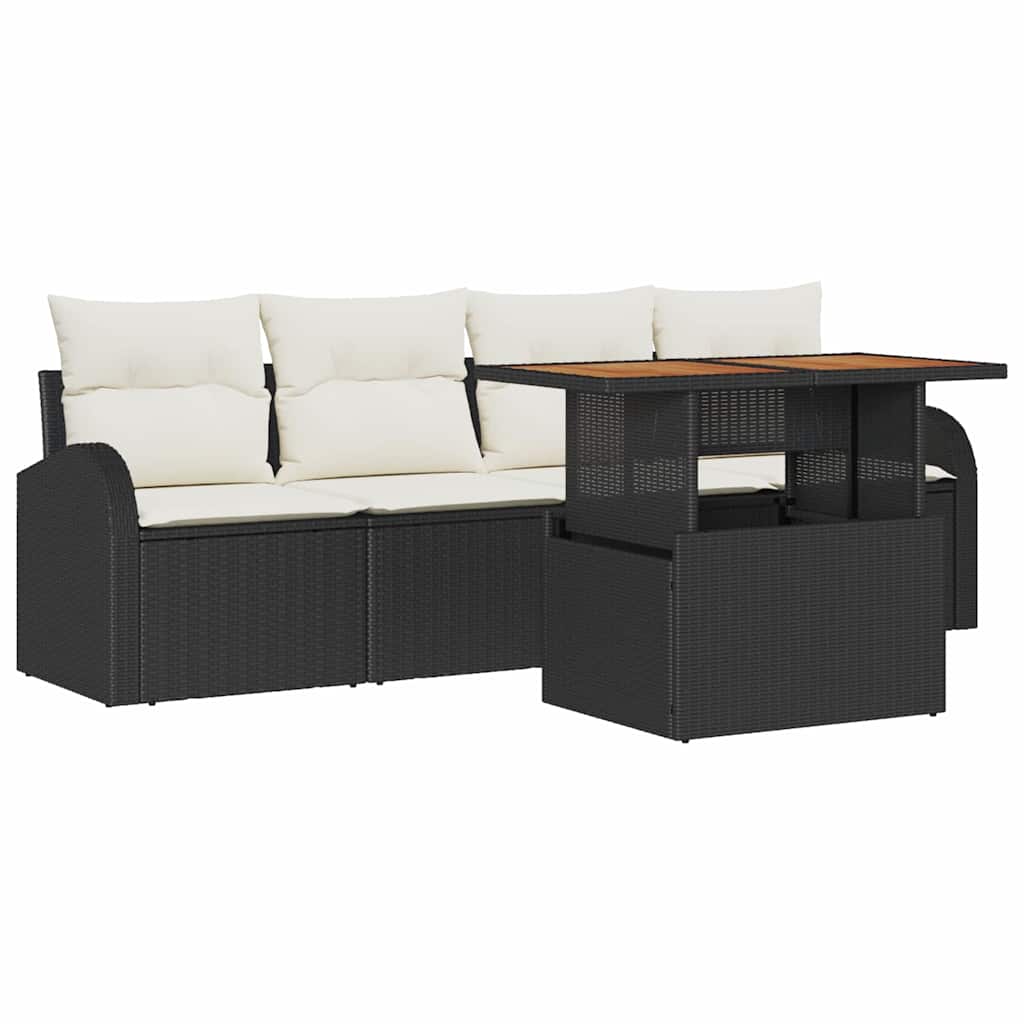 Conjunto de sofá de jardín 5 pcs Negro Poliratán