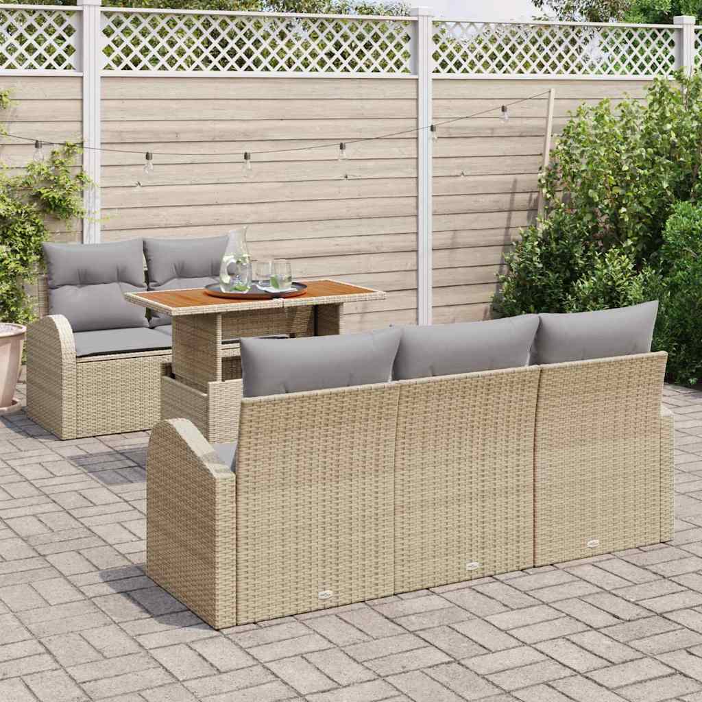 Conjunto de sofá de jardín 6 pcs Beige Poliratán