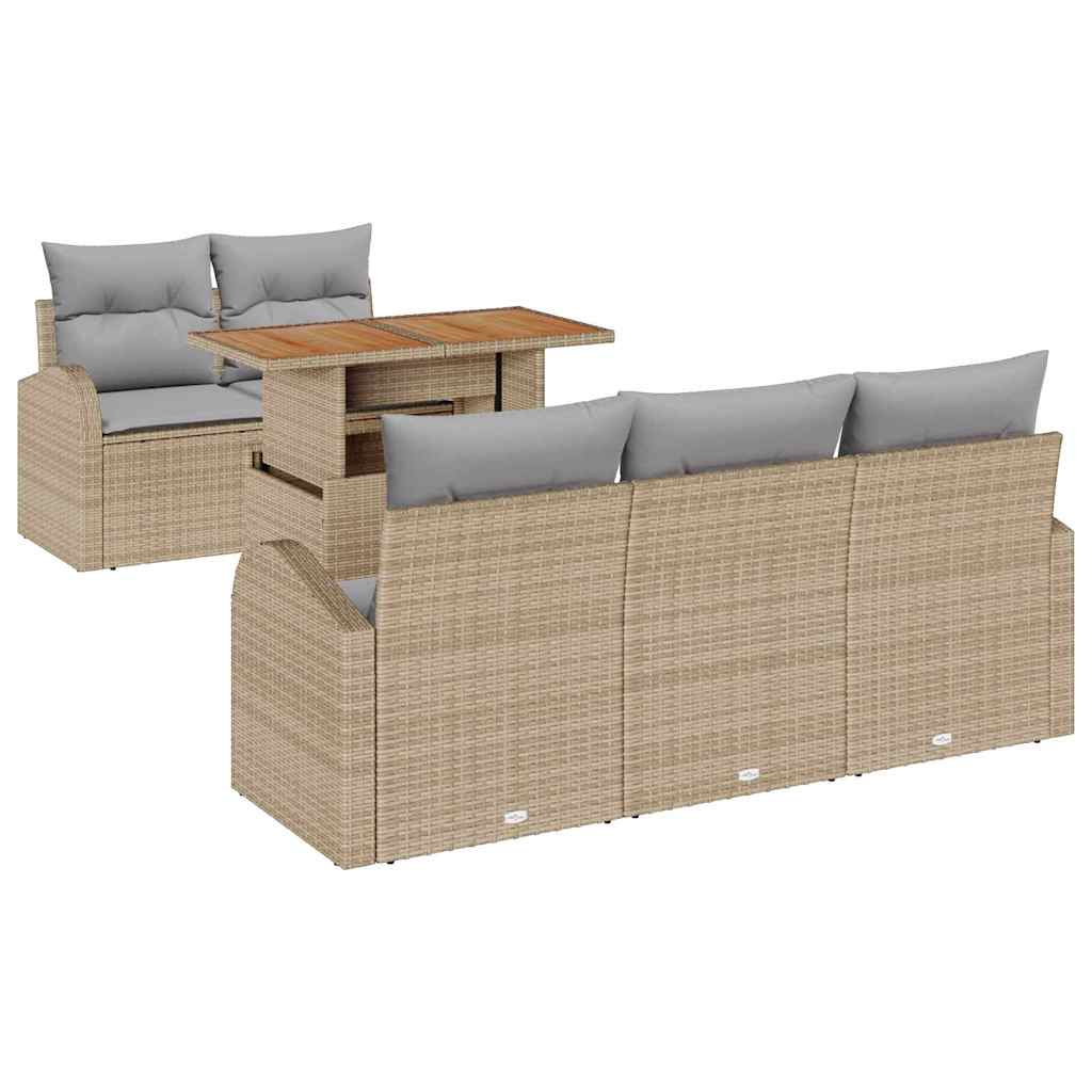 Conjunto de sofá de jardín 6 pcs Beige Poliratán