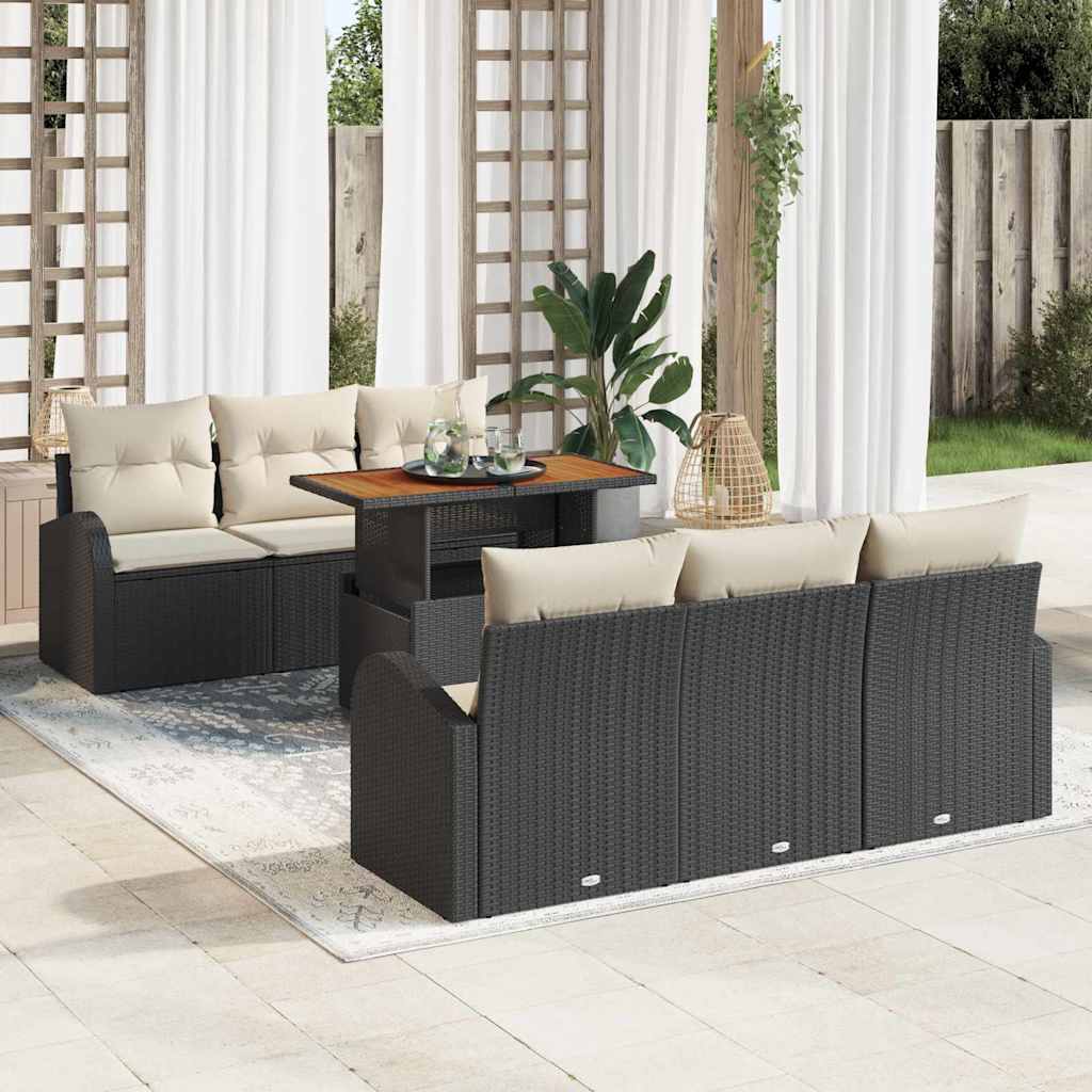 Conjunto de sofá de jardín 7 pcs Beige Poliratán